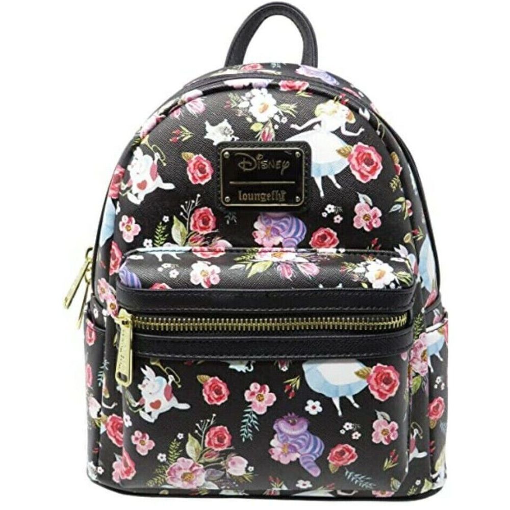 Loungefly Disney Alice In Wonderland Mini Backpack Floral AOP Cheshire white rab